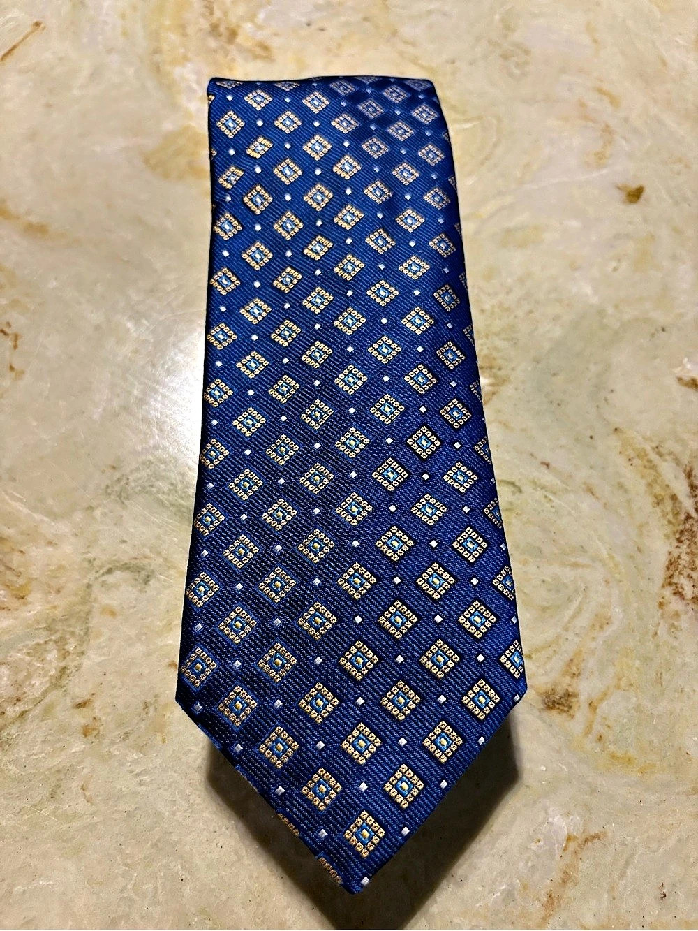 Canali Men's Silk Geometric Tie in Blue & Gold Like New